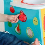 Antemergator din lemn cu multiactivitati Bucatarie Mobila cu roti silentioase - Culoare Albastru-Portocaliu